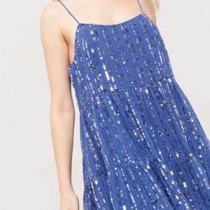 UO Hanna Embellished Sequin Babydoll Mini Dress